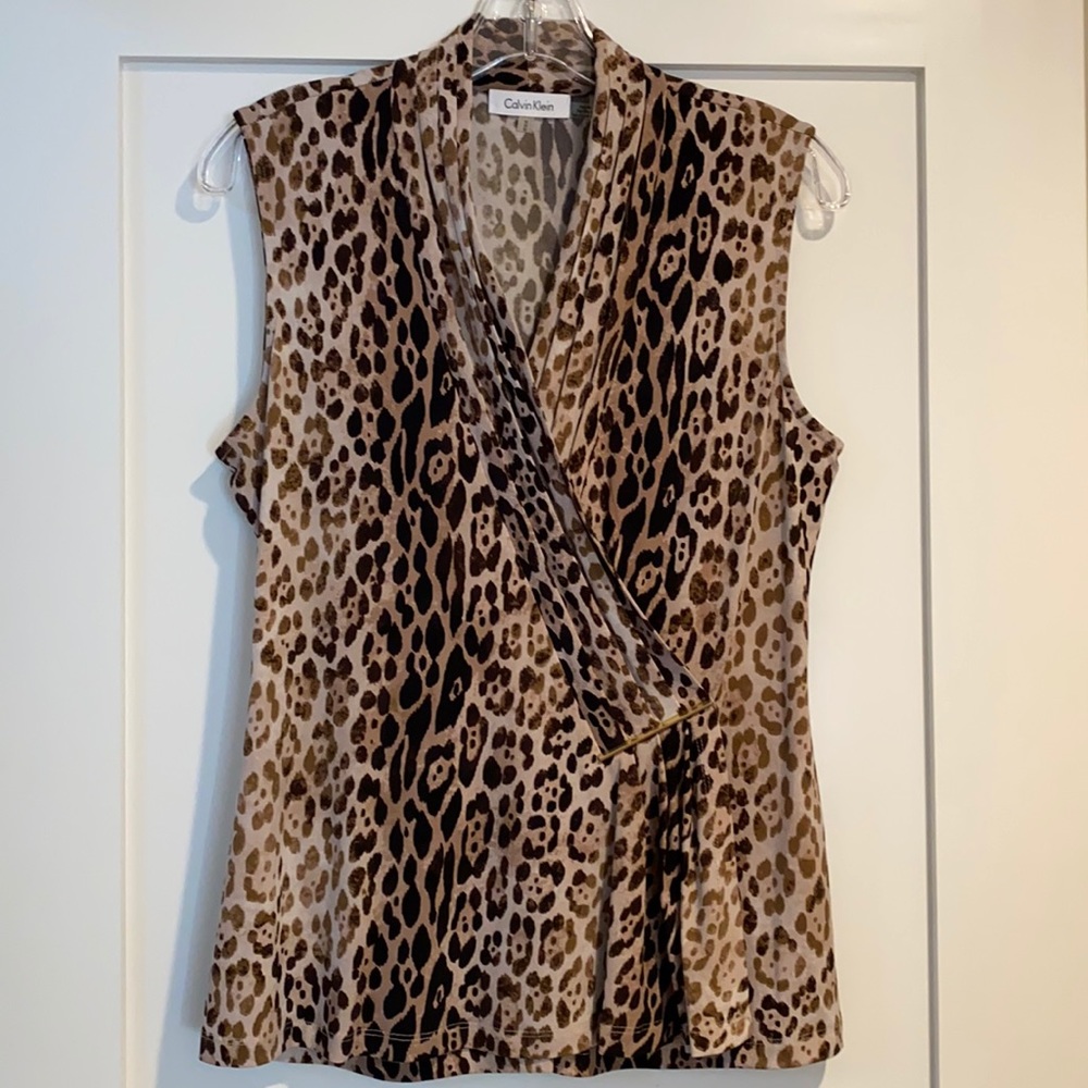 Calvin Klein Leopard Print Wrap Top - Picture 1 of 8
